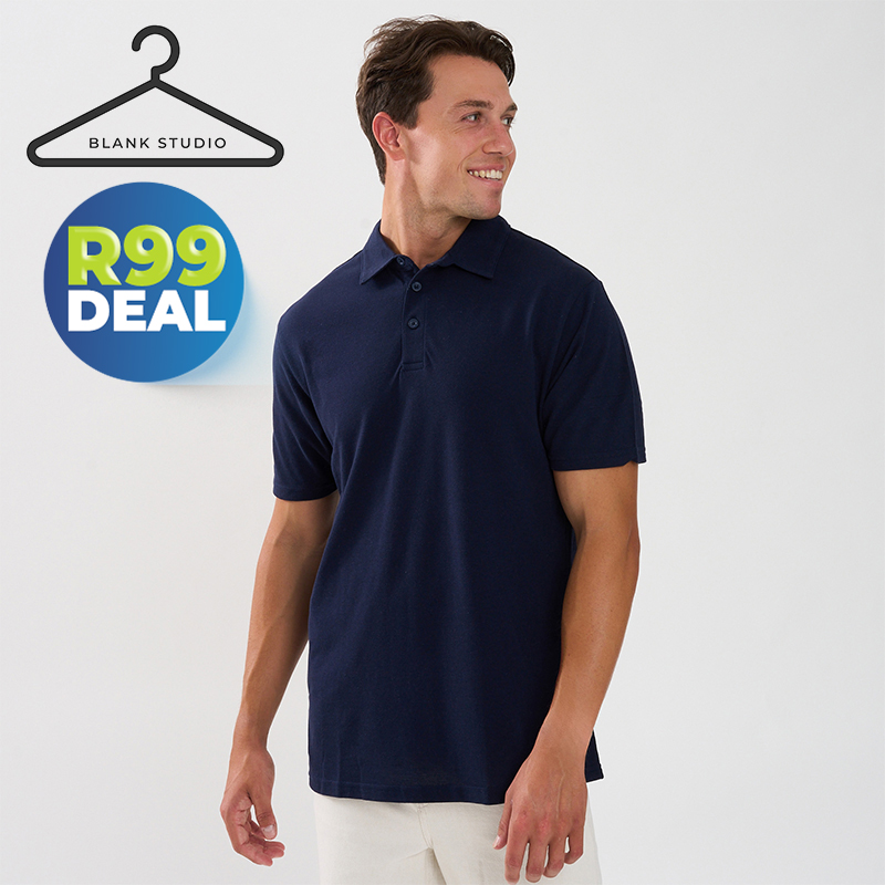 Men’s Plain Piquet 3-Button Navy Golfer
