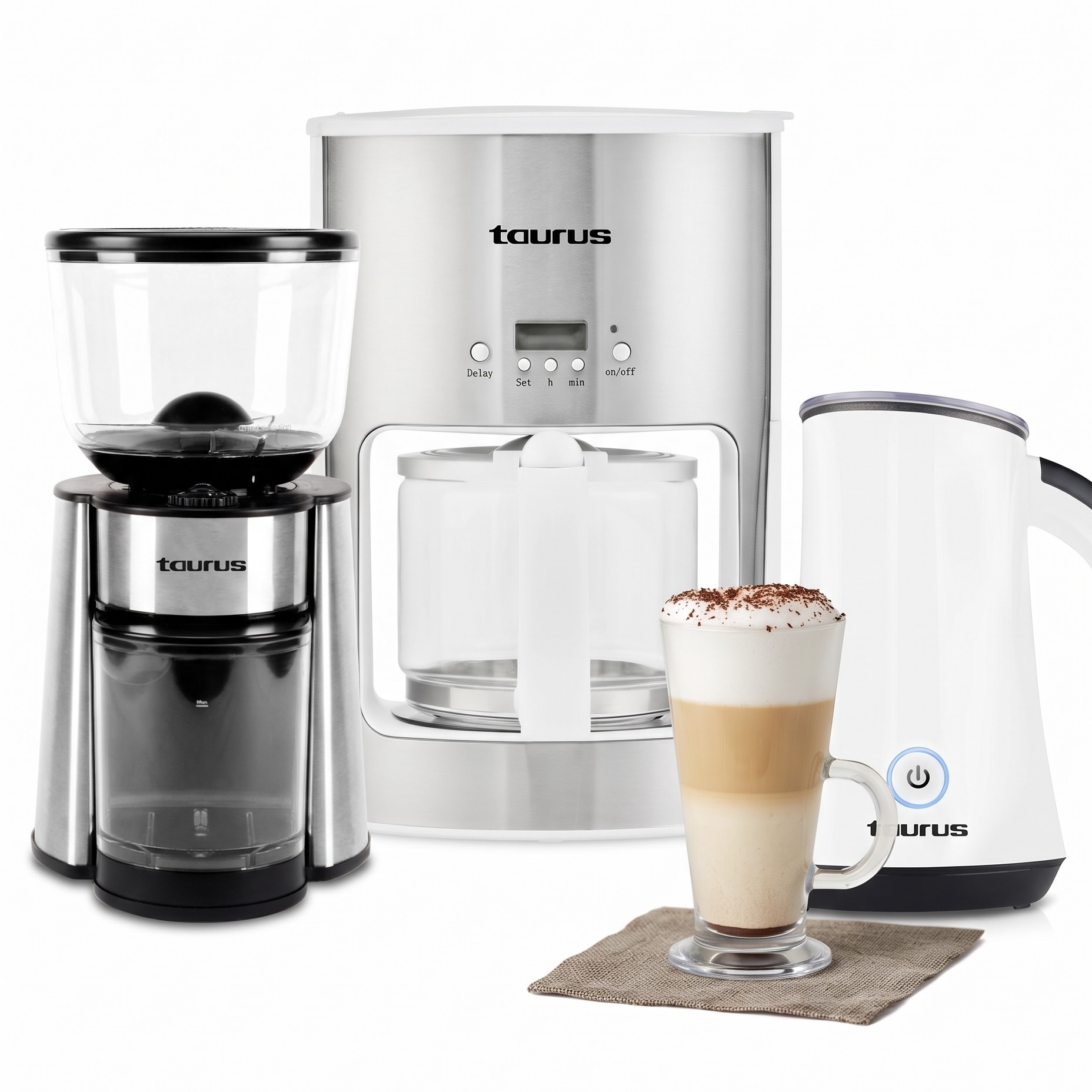 1.25L Coffee Maker, Grinder and Cordless Milk Frother