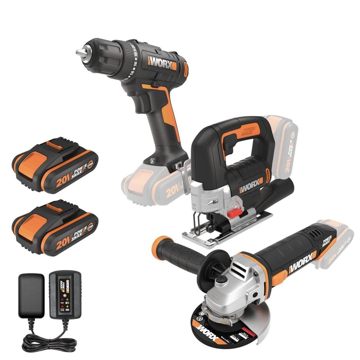 3-Piece Cordless Power Tool Combo with Batteries and Charger