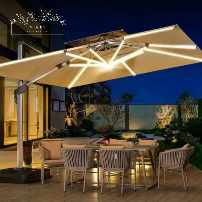 Weather-Resistant XL Light Up Cantilever Umbrella with Base