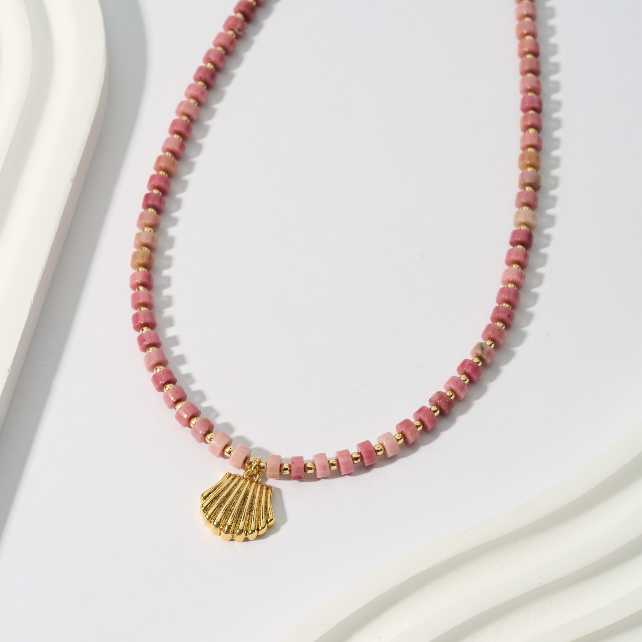 18k Gold-Plated Beaded Stone Bea Pendant Necklace