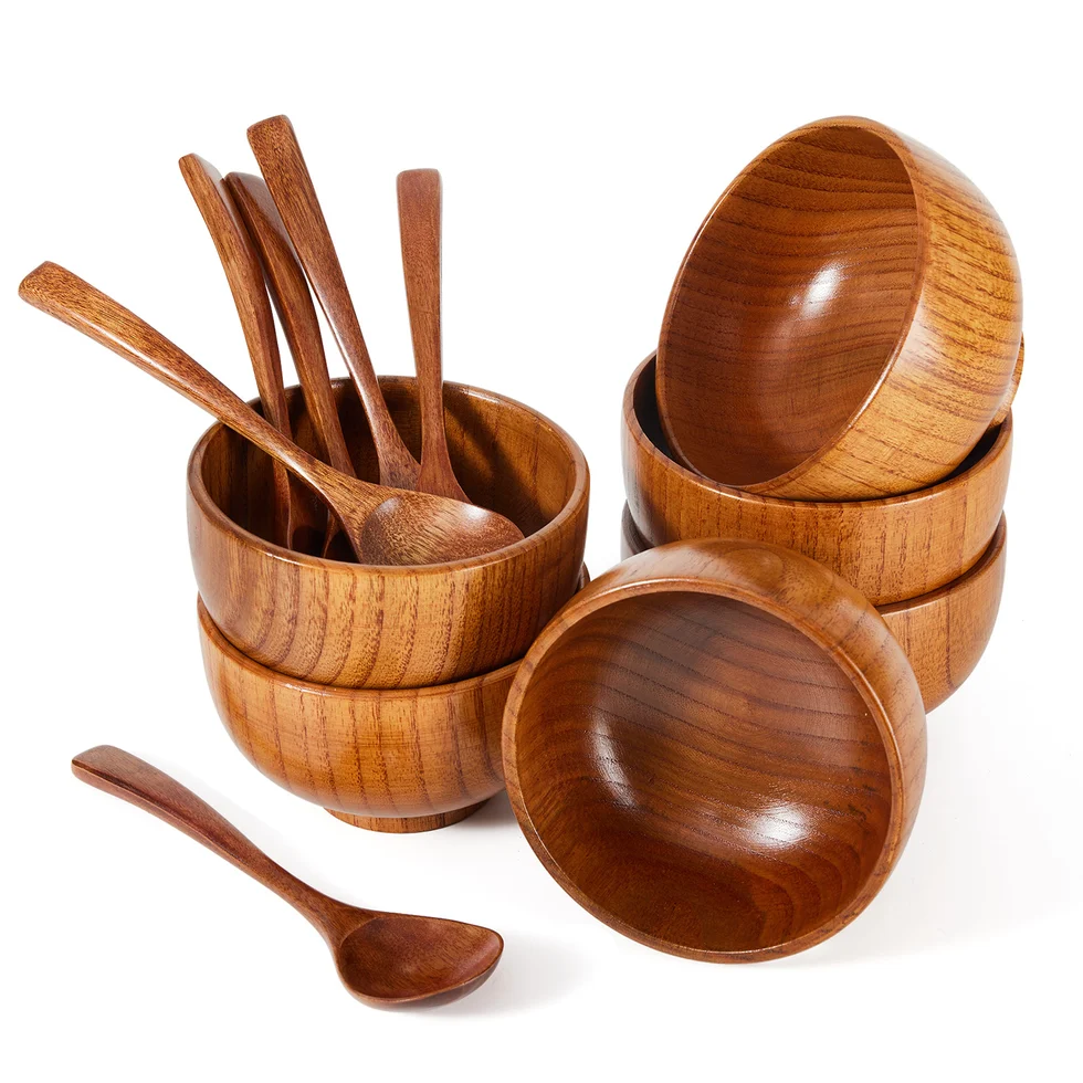 12-Piece Wooden Bowl and Spoon Set