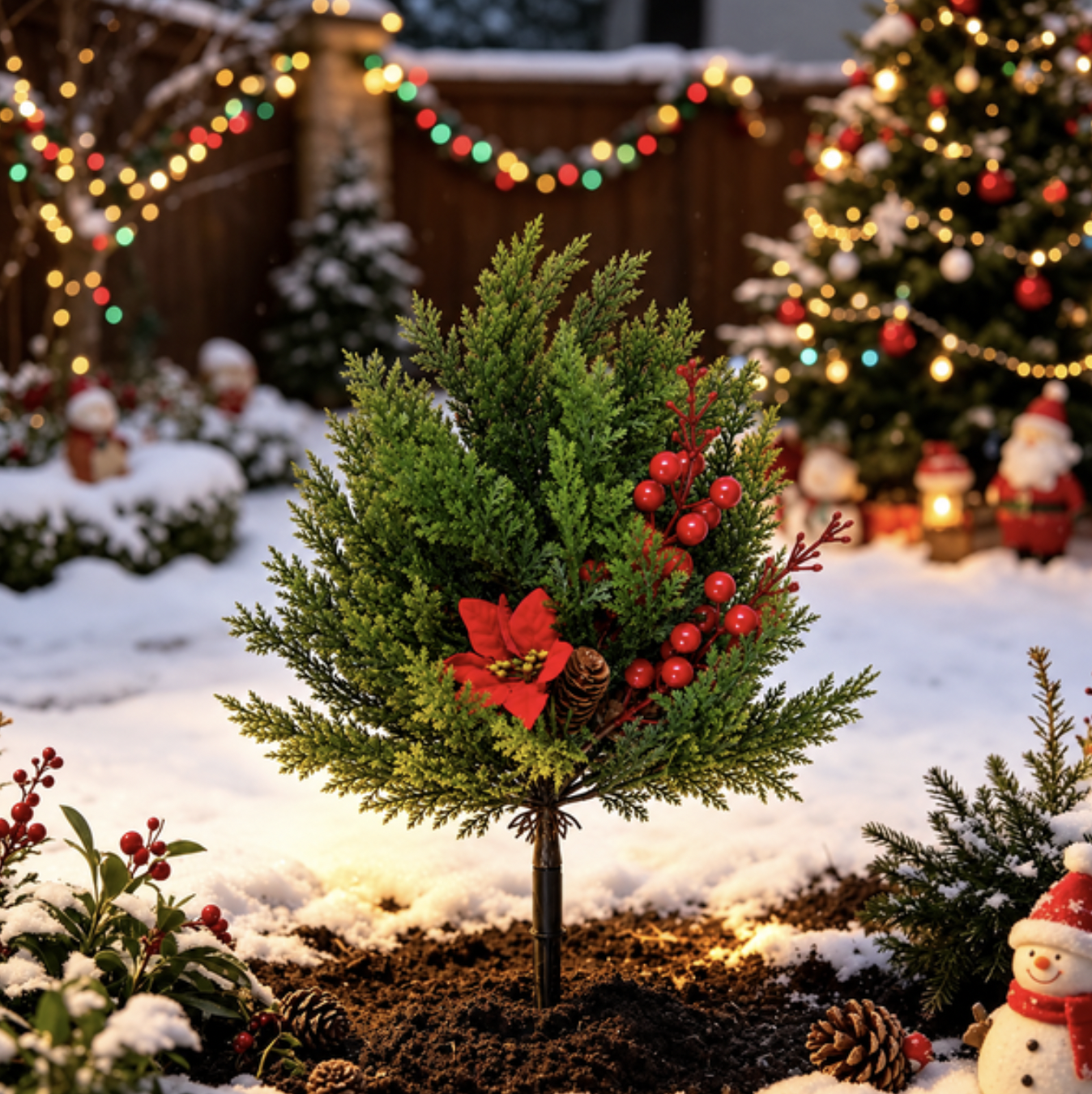 Faux Red Berry Christmas Tree with Stake