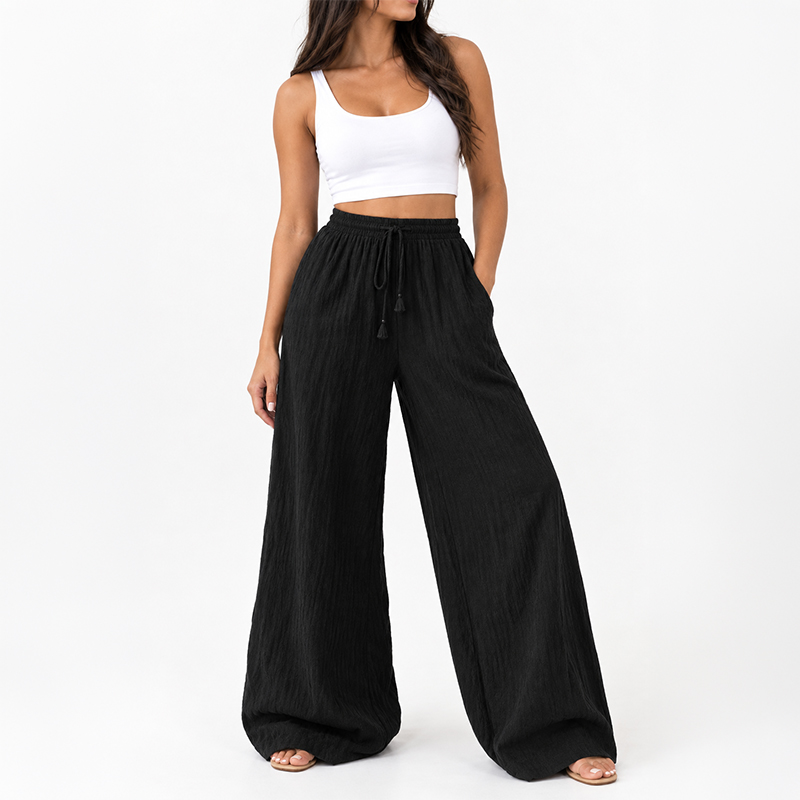 Ladies Wide Leg Pleated Pants