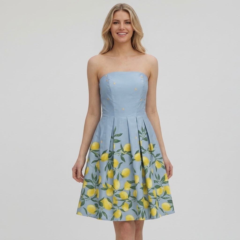 Ladies Soft Cotton Printed Cotton Strapless Dress