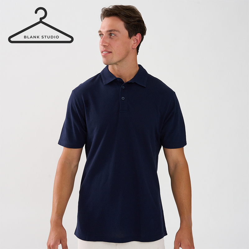 Men’s Plain Piquet 3-Button Navy Golfer