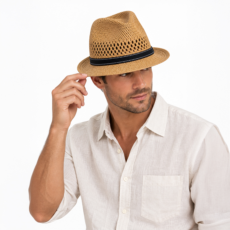 Straw Fedora Hat with Band