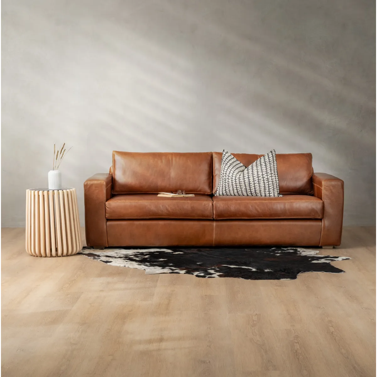 Clanwilliam 3-Seater Full-Grain Leather Butterscotch Couch