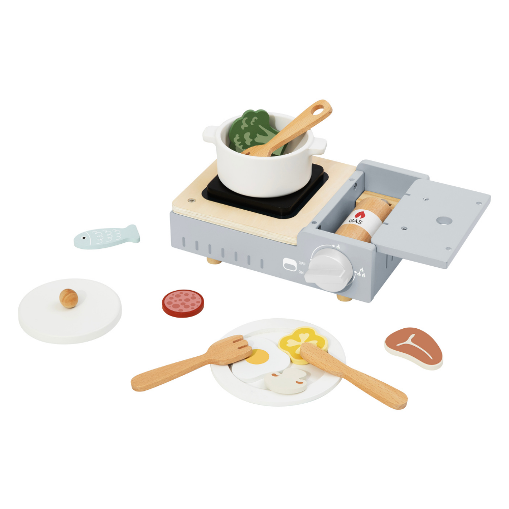 15-Piece Wooden Camping Stove and Food Toy Set