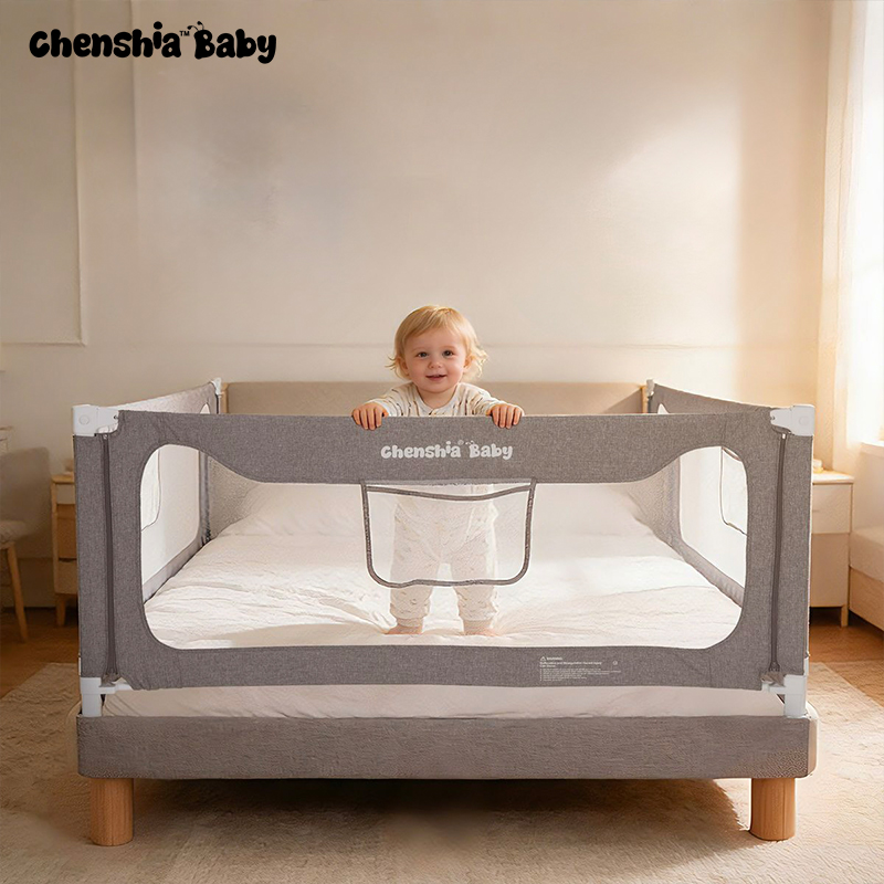 Adjustable Anti-Fall Child Safety Bed Rail with Side Pockets