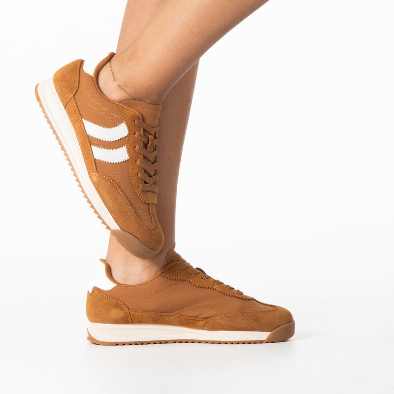 Ladies Brown Ruth Retro Sporty Stripe Sneakers