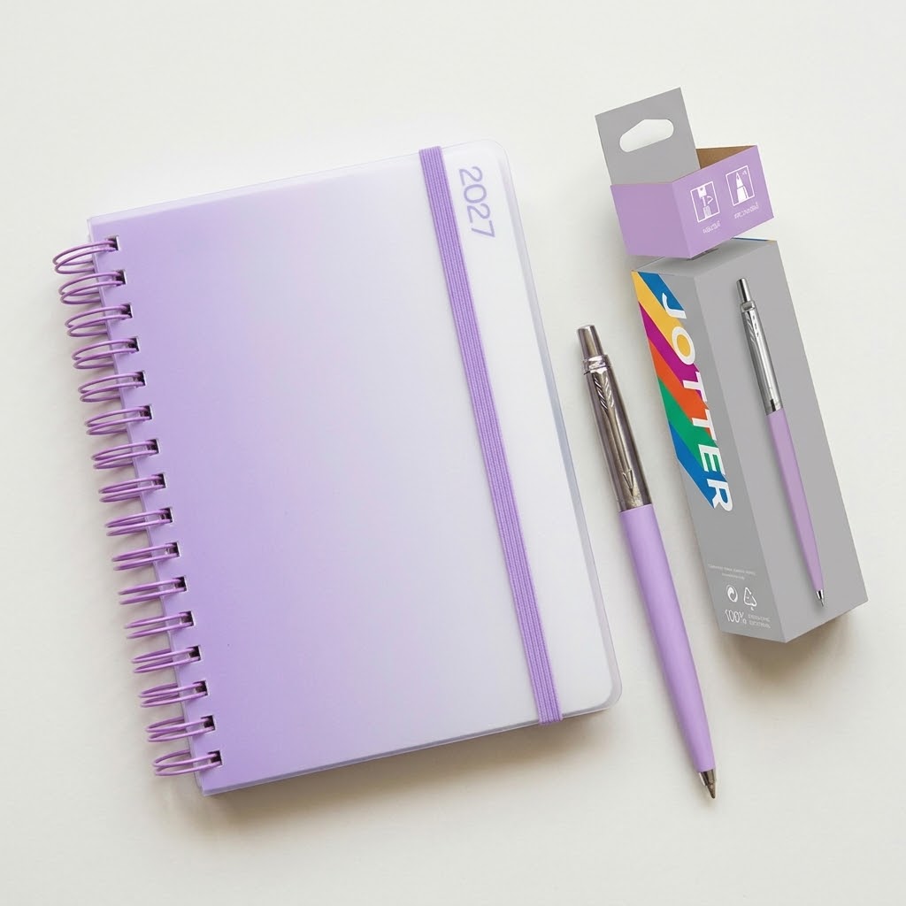 2027 A5 Ombre Wiro-Bound Diary and Jotter Original Ballpoint Pen Set