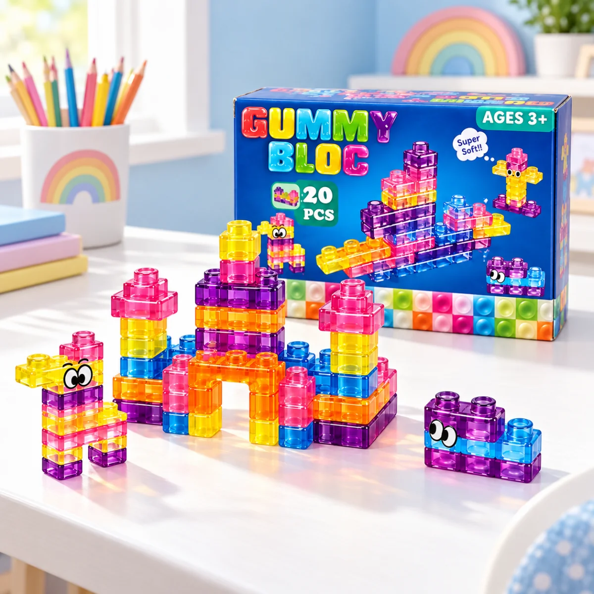 20 or 28-Piece Kid's Gummy Building Block Set