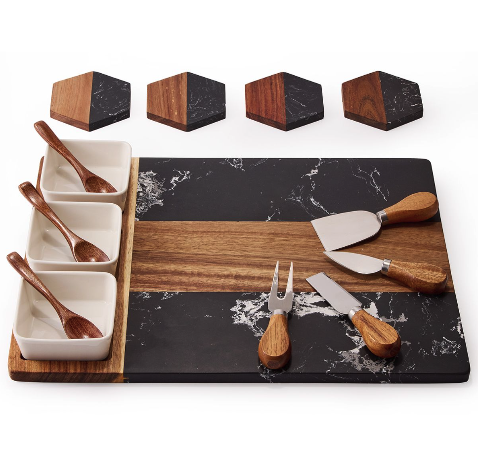 15-Piece Acacia Wood and Marble Charcuterie Board