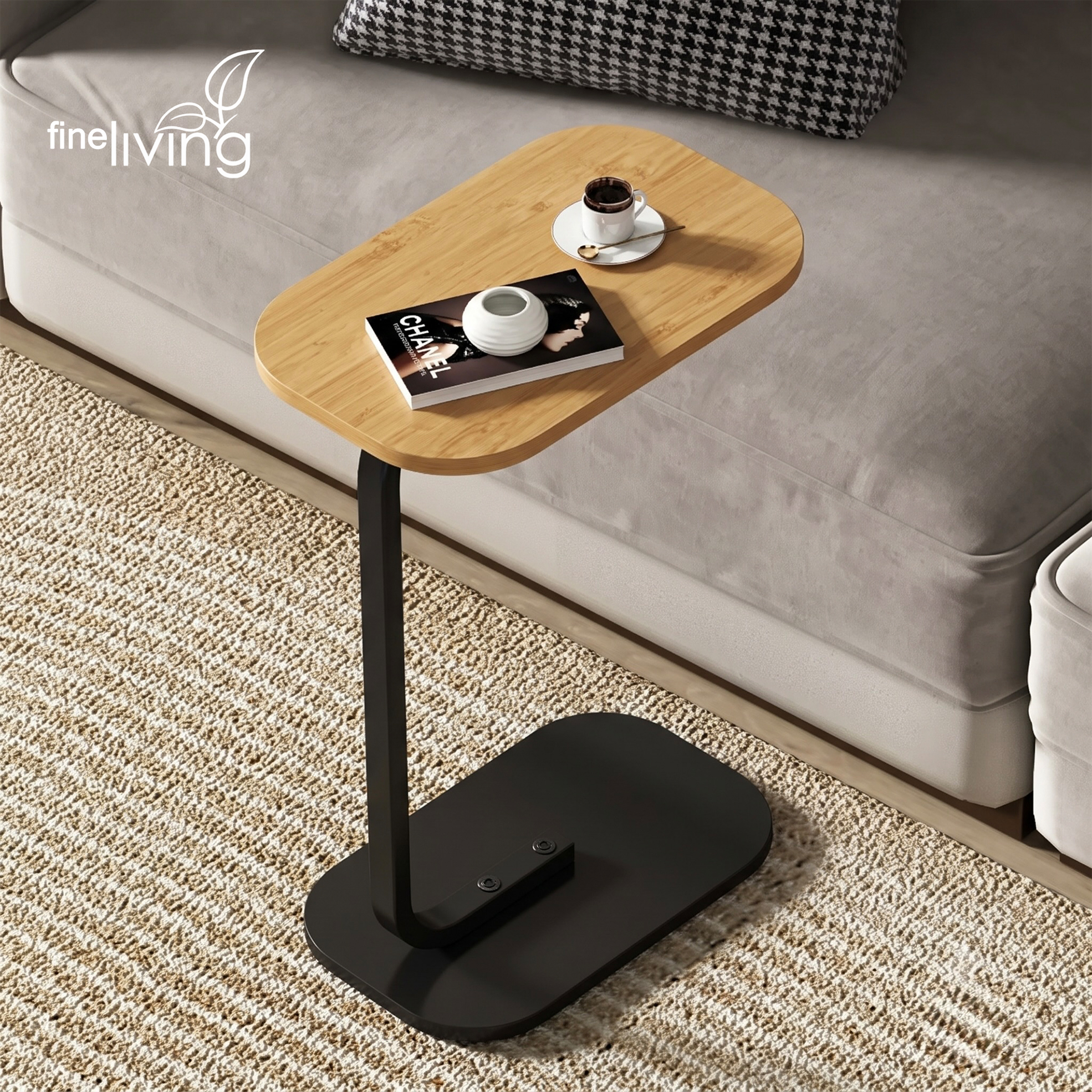 C-Shaped Wooden Side Table