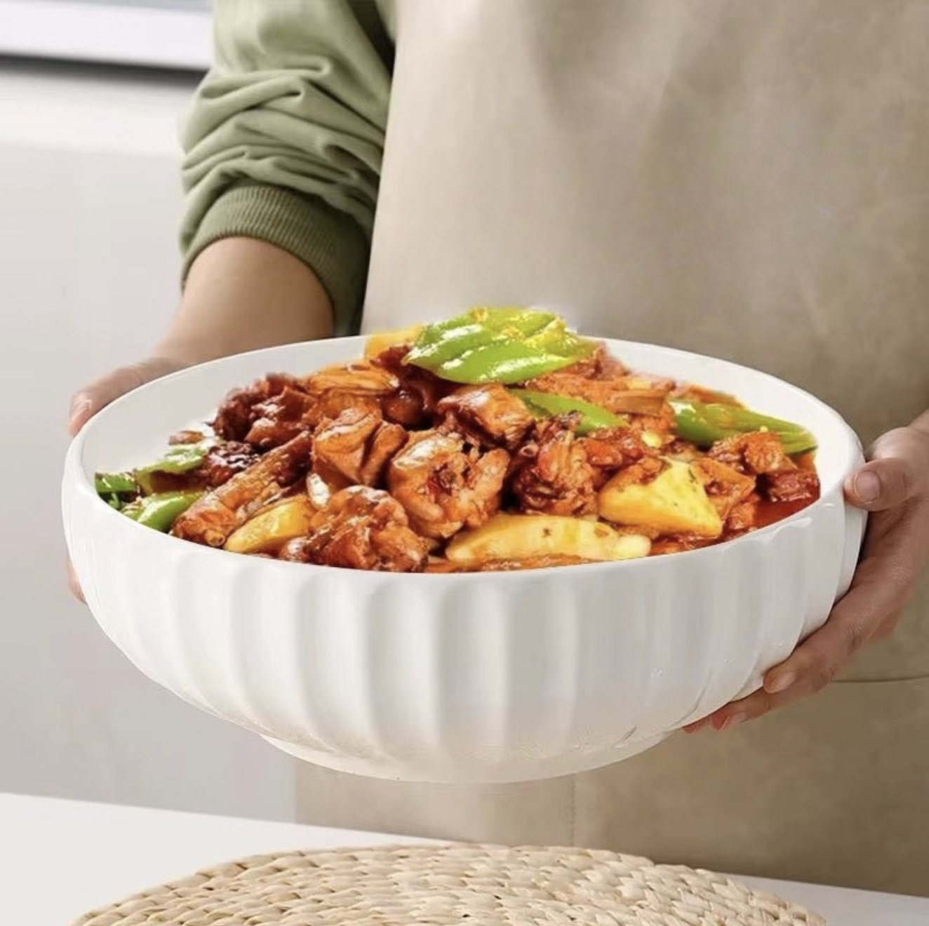 28cm Ribbed Ceramic Serving Bowl