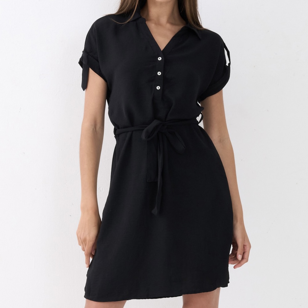 Ladies Short Sleeve Dress with Fabric Belt