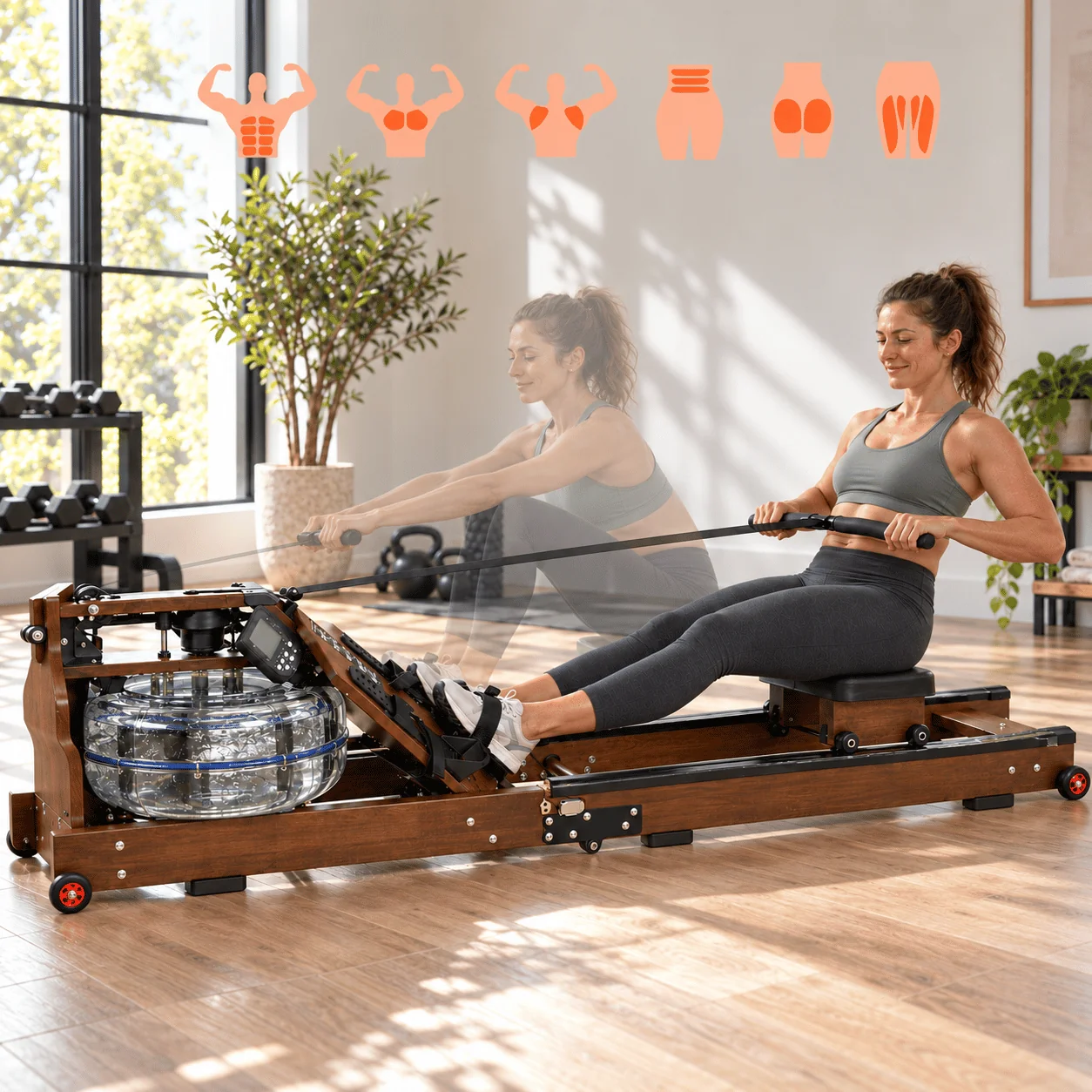 AquaGlide Wooden Water Rowing Machine