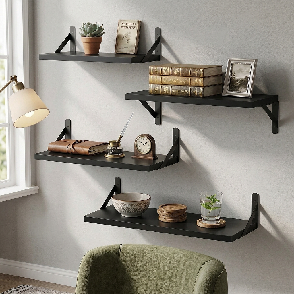 4-Piece Rustic Wooden Floating Shelves