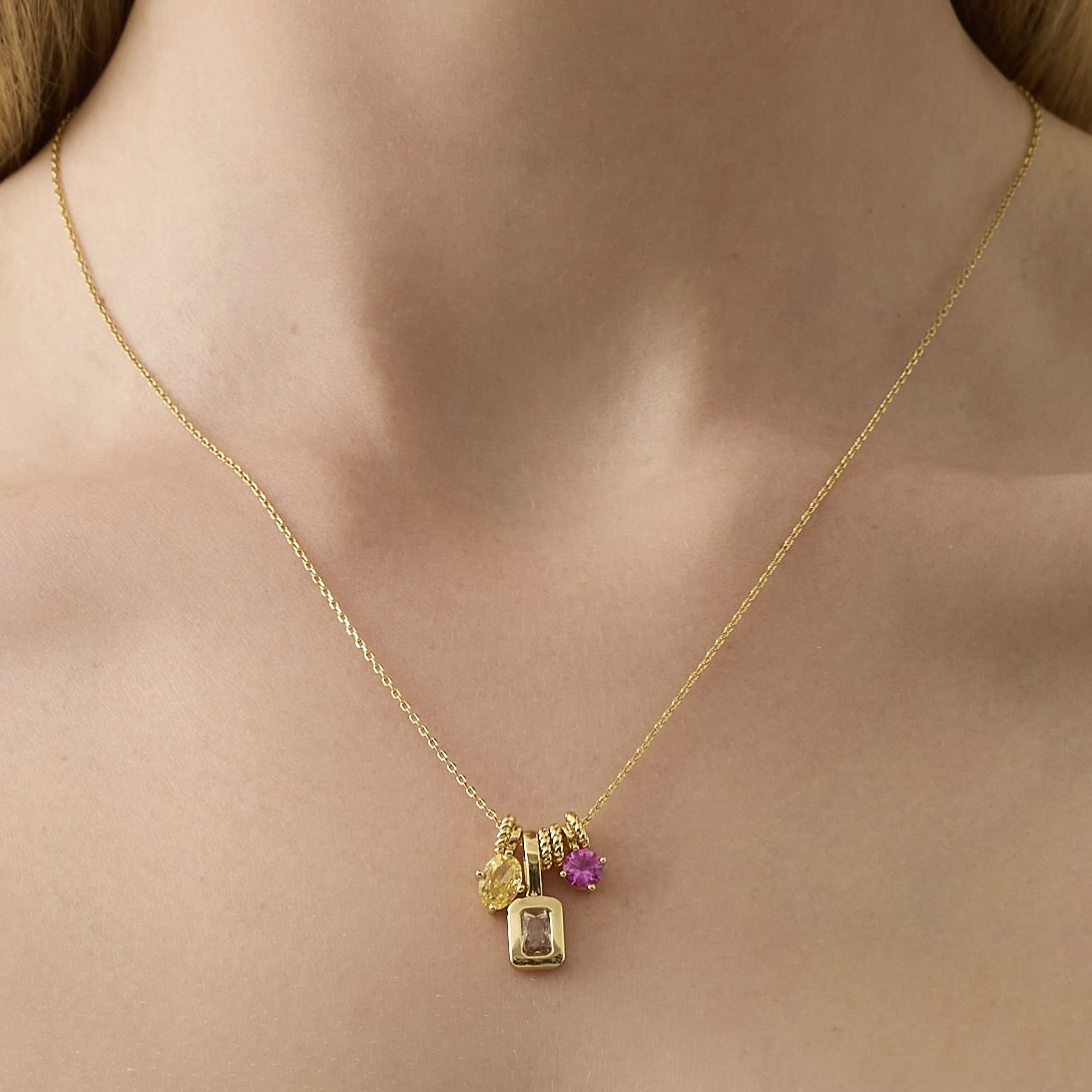 Cubic Zirconia and Glass Golden Hour Trio Plated Necklace