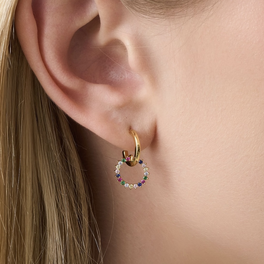 Multi-Coloured Cubic Zirconia Halo Huggie Hoop Earrings