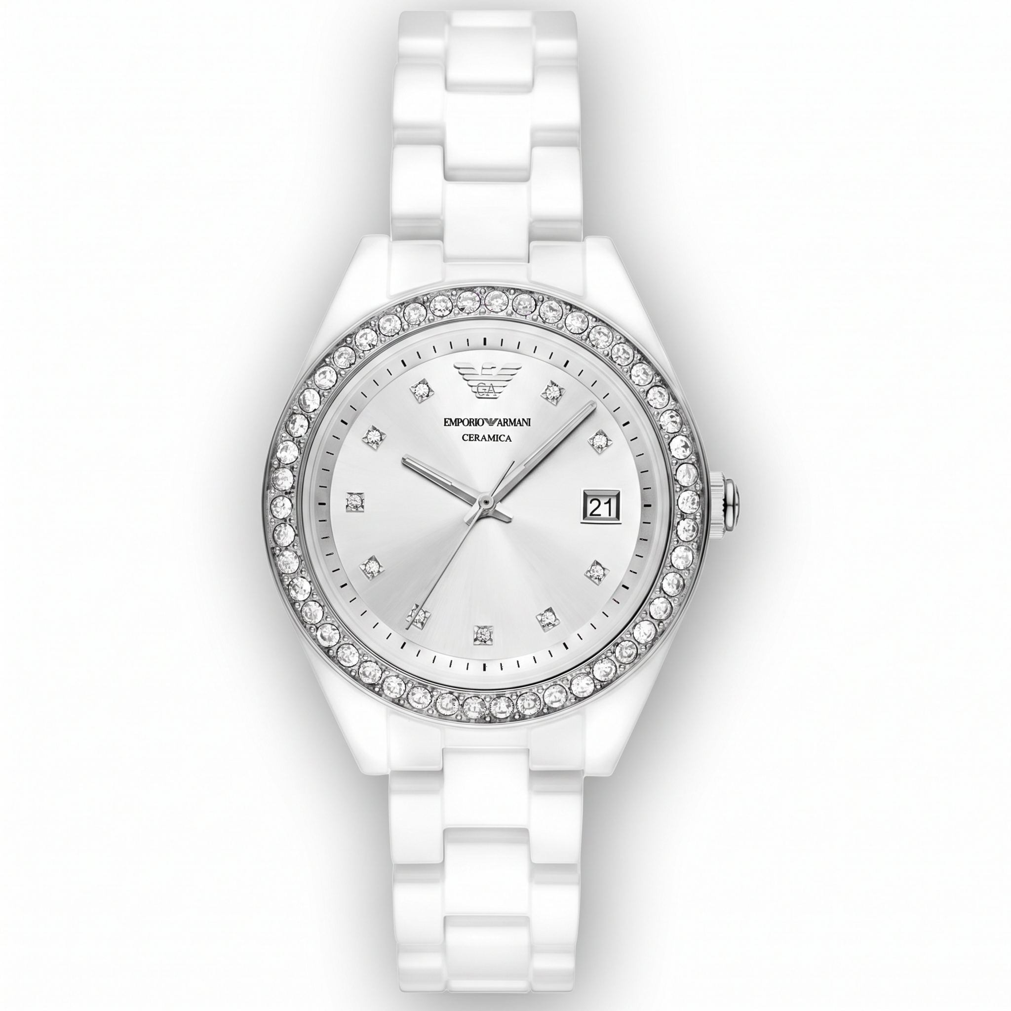 Ladies 36mm Three-Hand Date White Ceramic Watch