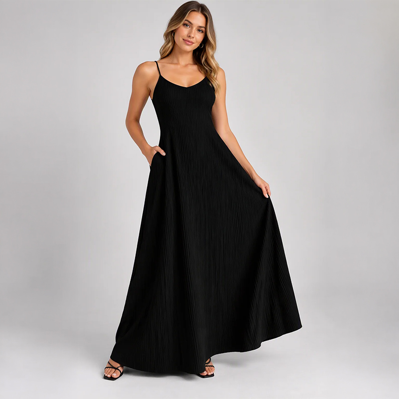 Ladies Textured Sleeveless Spaghetti Maxi Dress