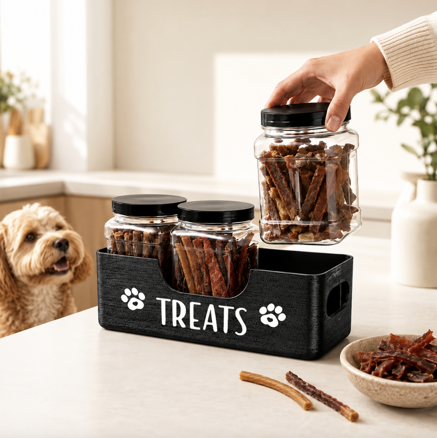 3-Jar Pet Treat Storage Organiser with Removable Containers
