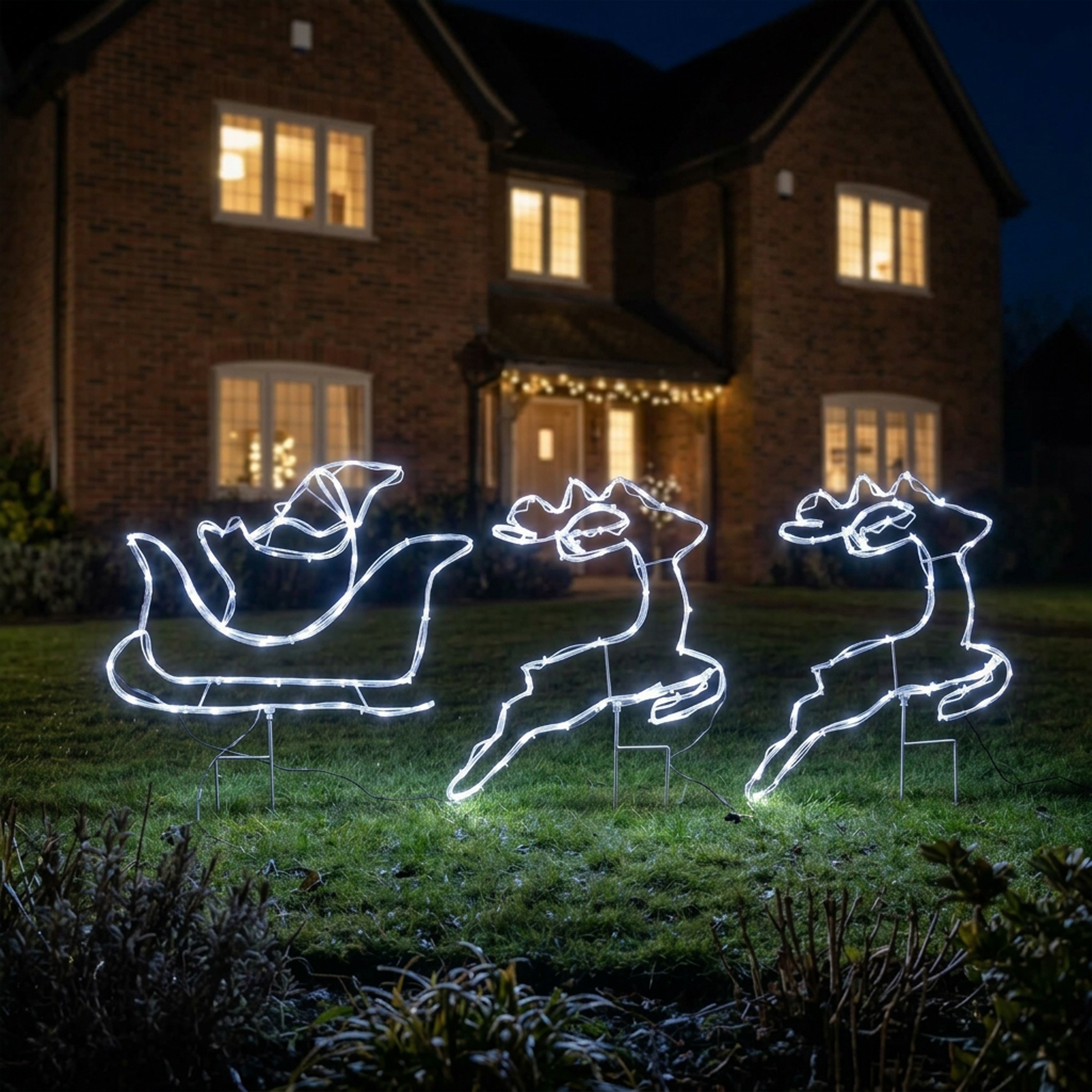 3-Piece Solar LED Santa and Sleigh Tube Lights