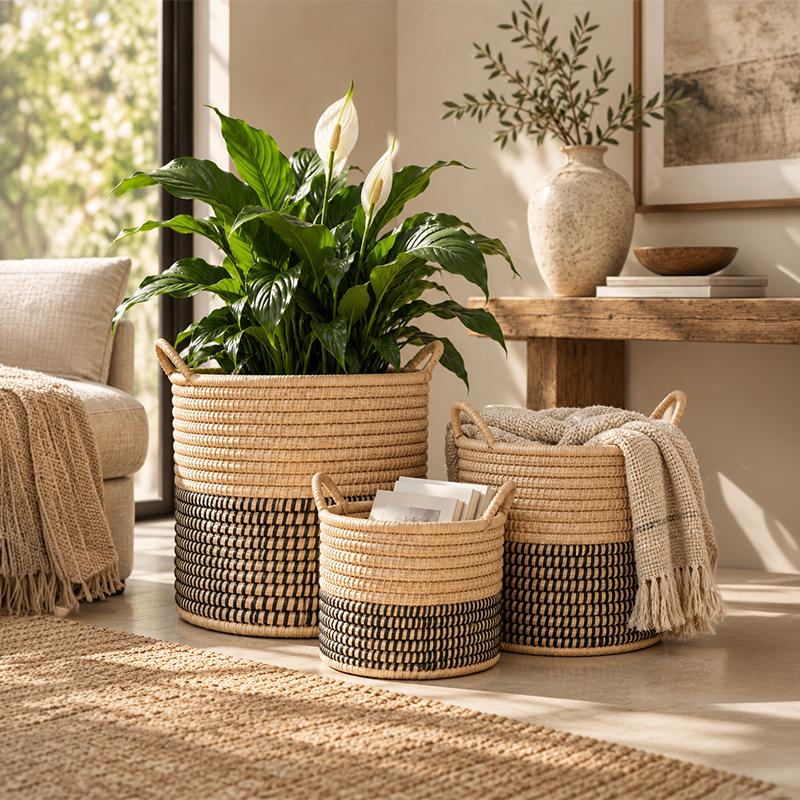 Handmade Malawian Art Black Planter Baskets