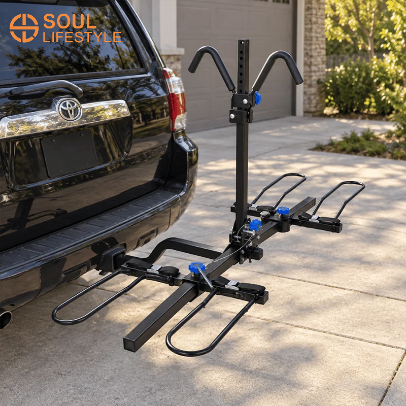 Two-Bike Hitch-Mounted Car Rack with Adjustable Wheel Cradles