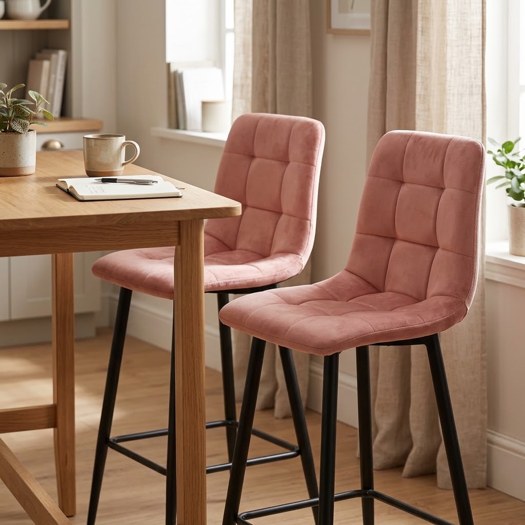 2x Dolce Bar Stools with Tufted Backrests