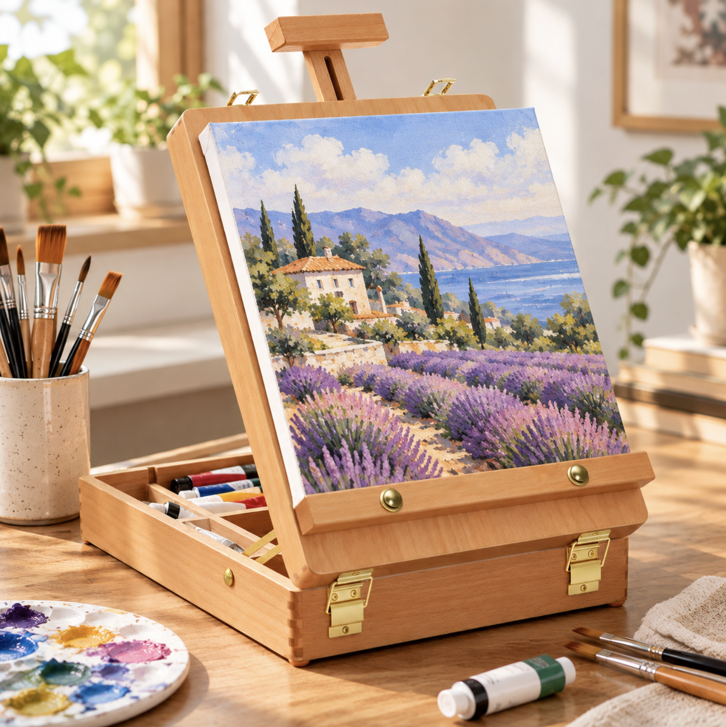 Portable Wooden Easel with Built-In Storage Box