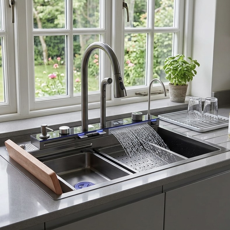 Waterfall Kitchen Sink with LED Display Temperature Control