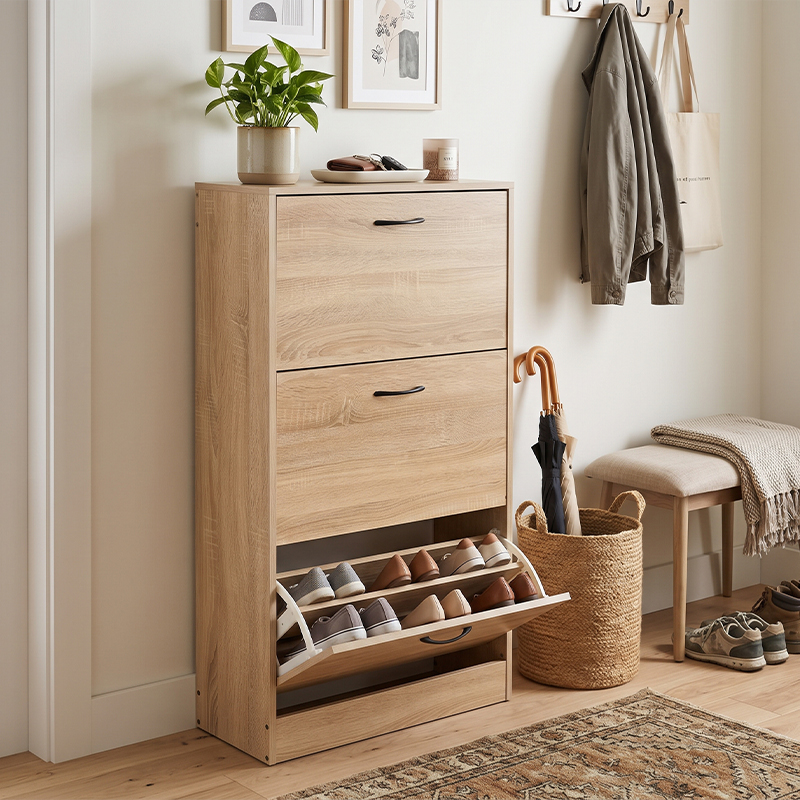 3-Tier Bergarro Oak Shoe Cabinet