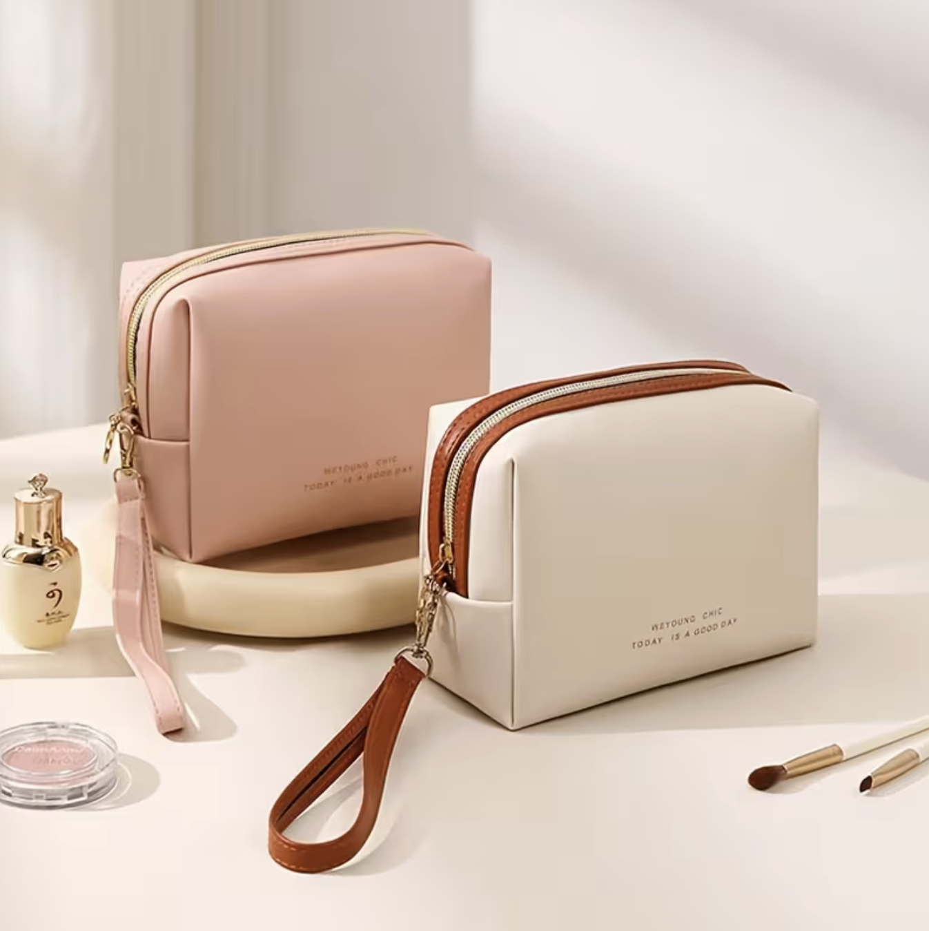 Faux Leather Cosmetic Travel Pouch