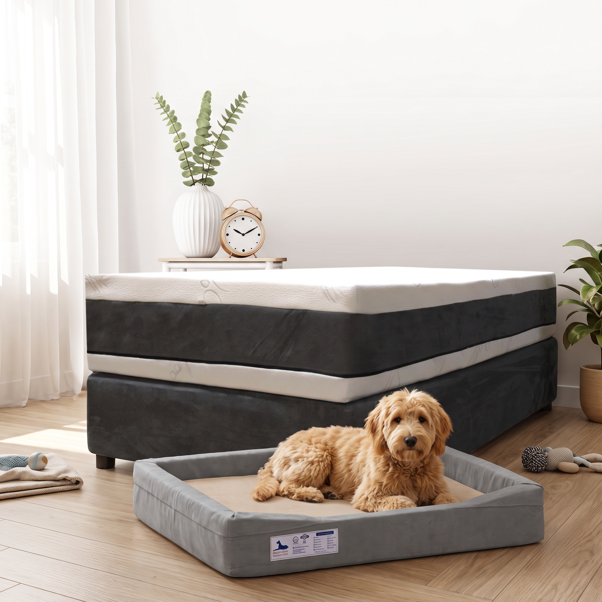 Simulated Latex Bounce Spring Free Mattress or Base Set with Large Orthopedic Dog Mattress