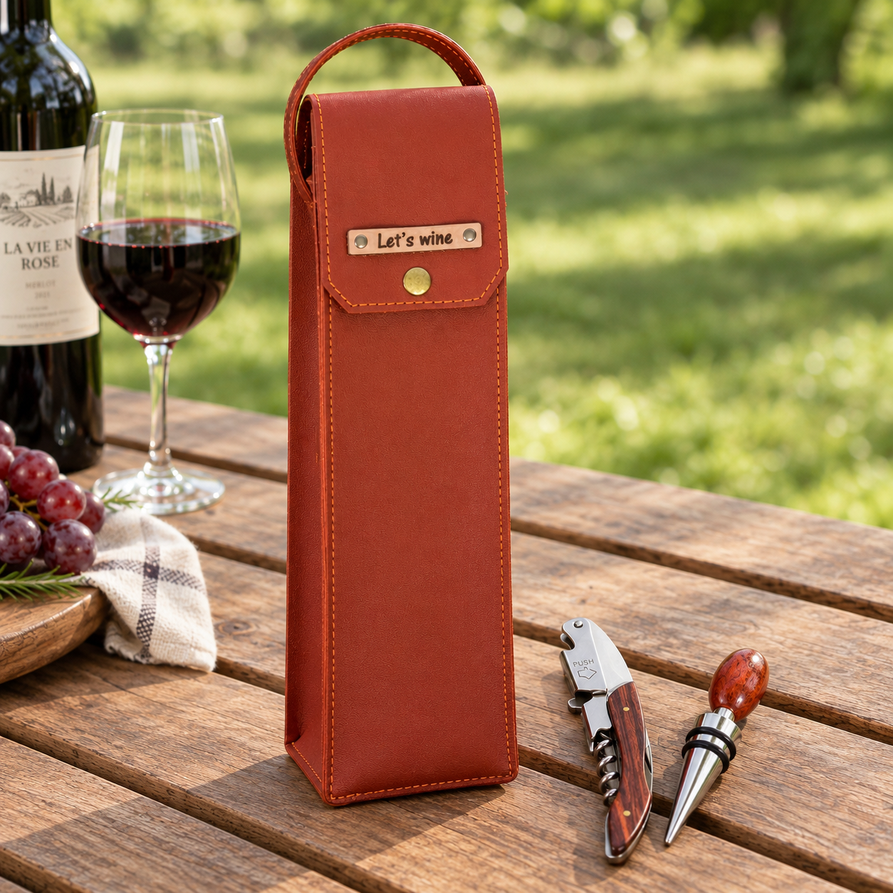 Faux Leather Wine Carry Bag with Accessories