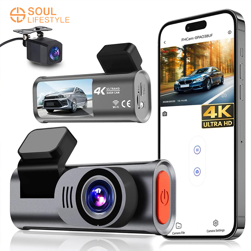 4K Front and 2K Rear Dual Dashcam with Night Vision, Loop Recording and G-Sensor Protection