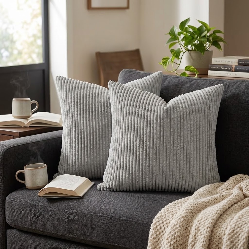 Plush Corduroy Scatter Cushion with Double-Zip Architecture
