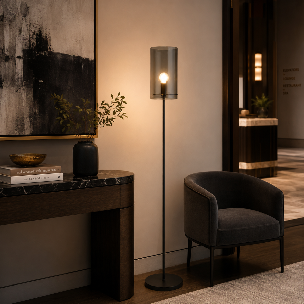 150cm Hamden Smoke Glass Floor Lamp