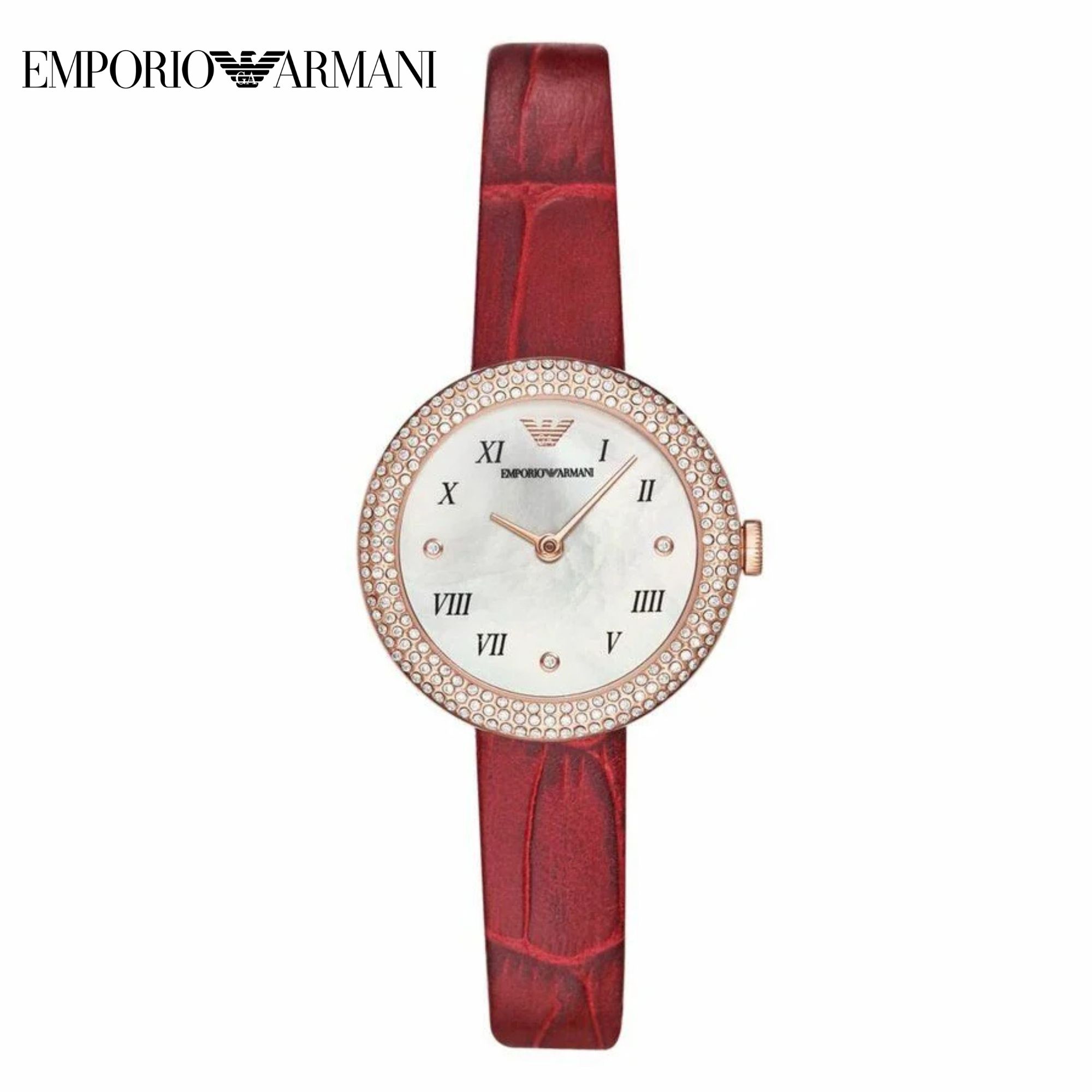 Ladies Two-Hand Rose Gold-Tone Leather Strap Watch