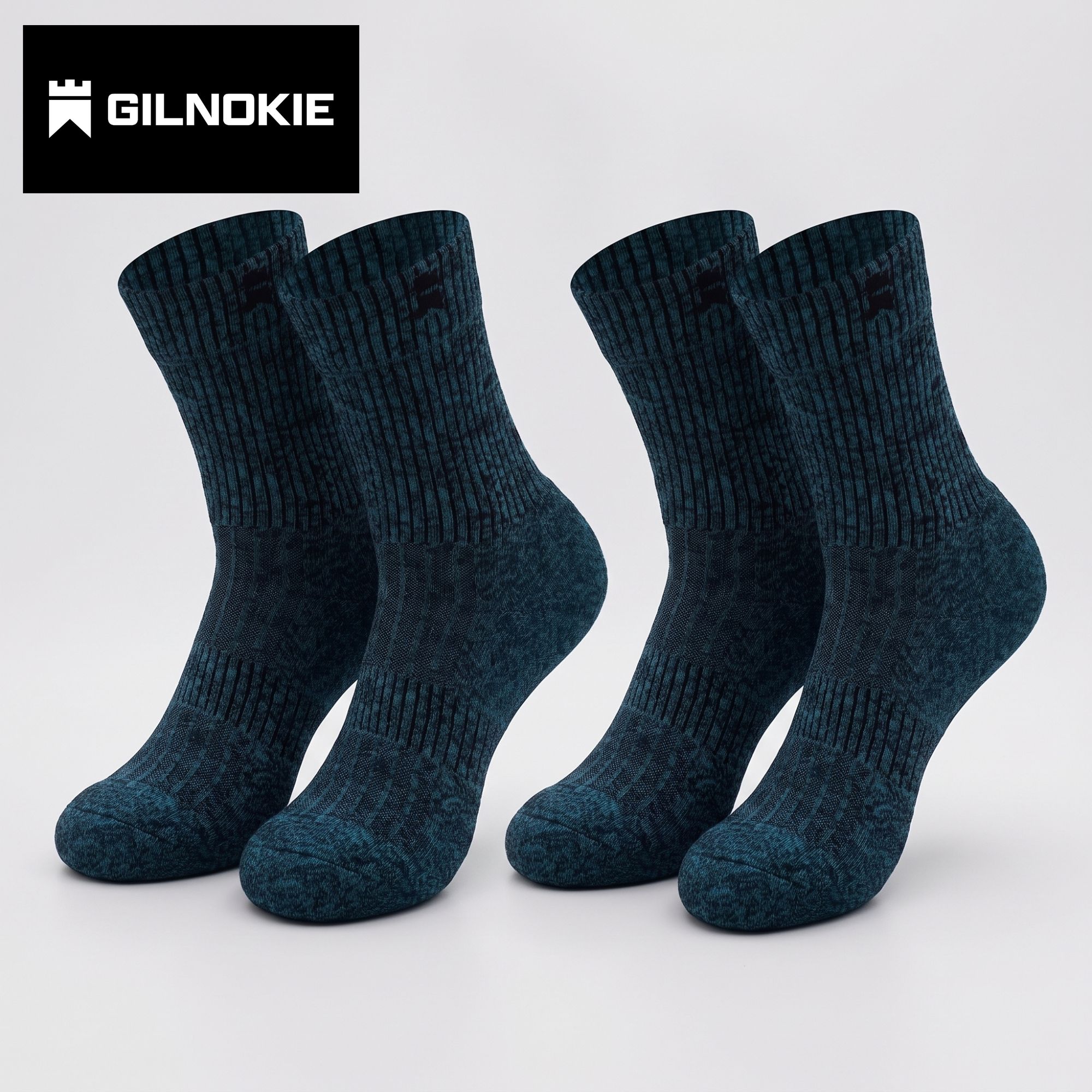 2x Pairs of Melange Ribbed Half-Crew Height Socks