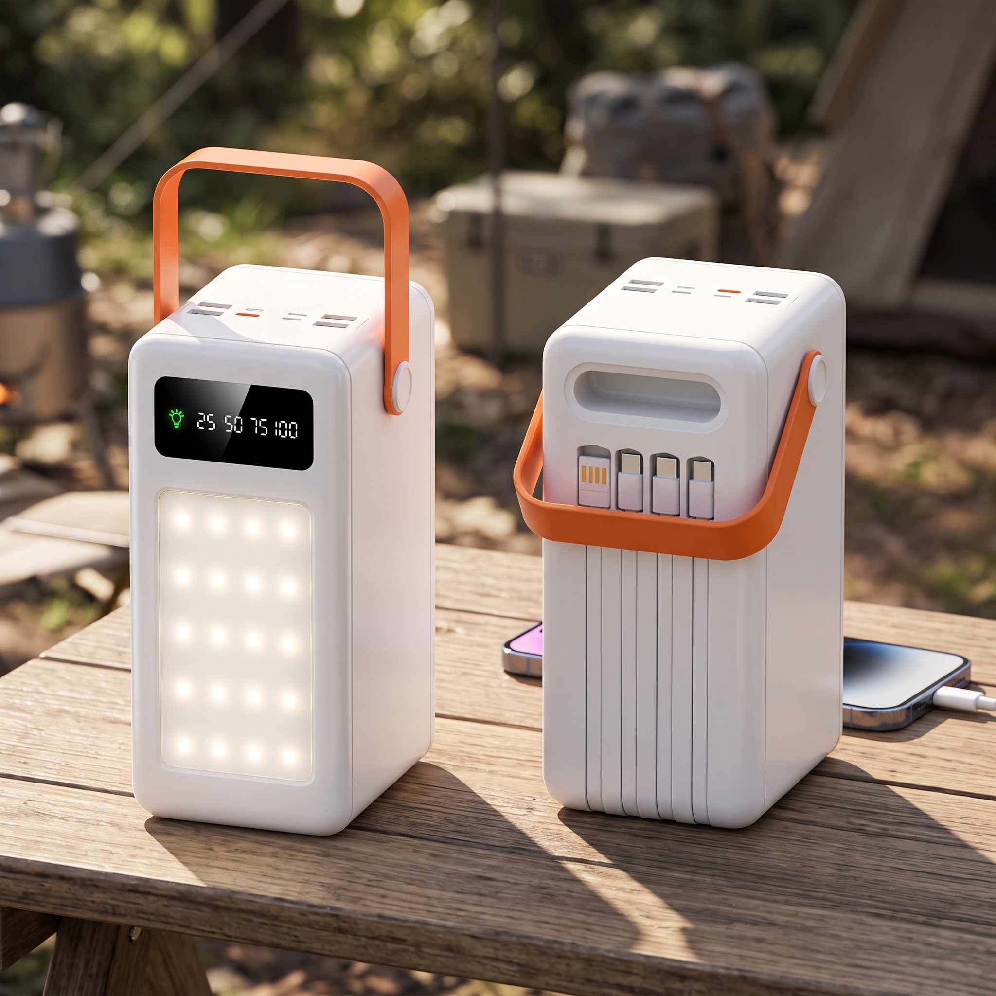 60000mAh Power Bank with Built-In Cables and Light
