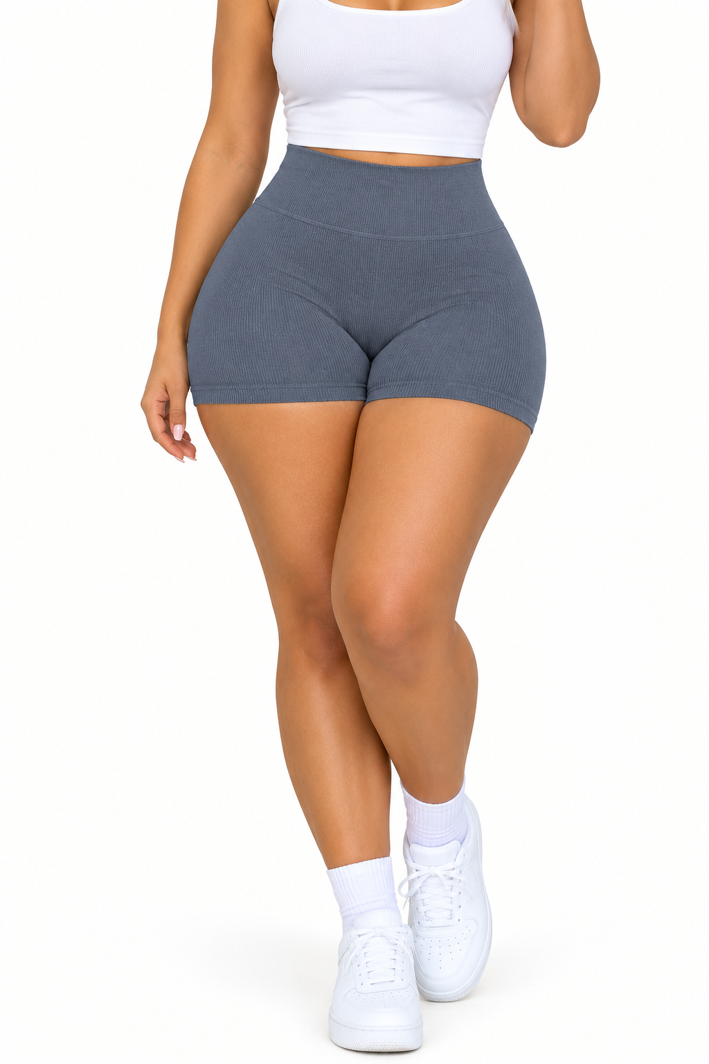 Ladies High-Waisted Seamless Ribbed Shorts