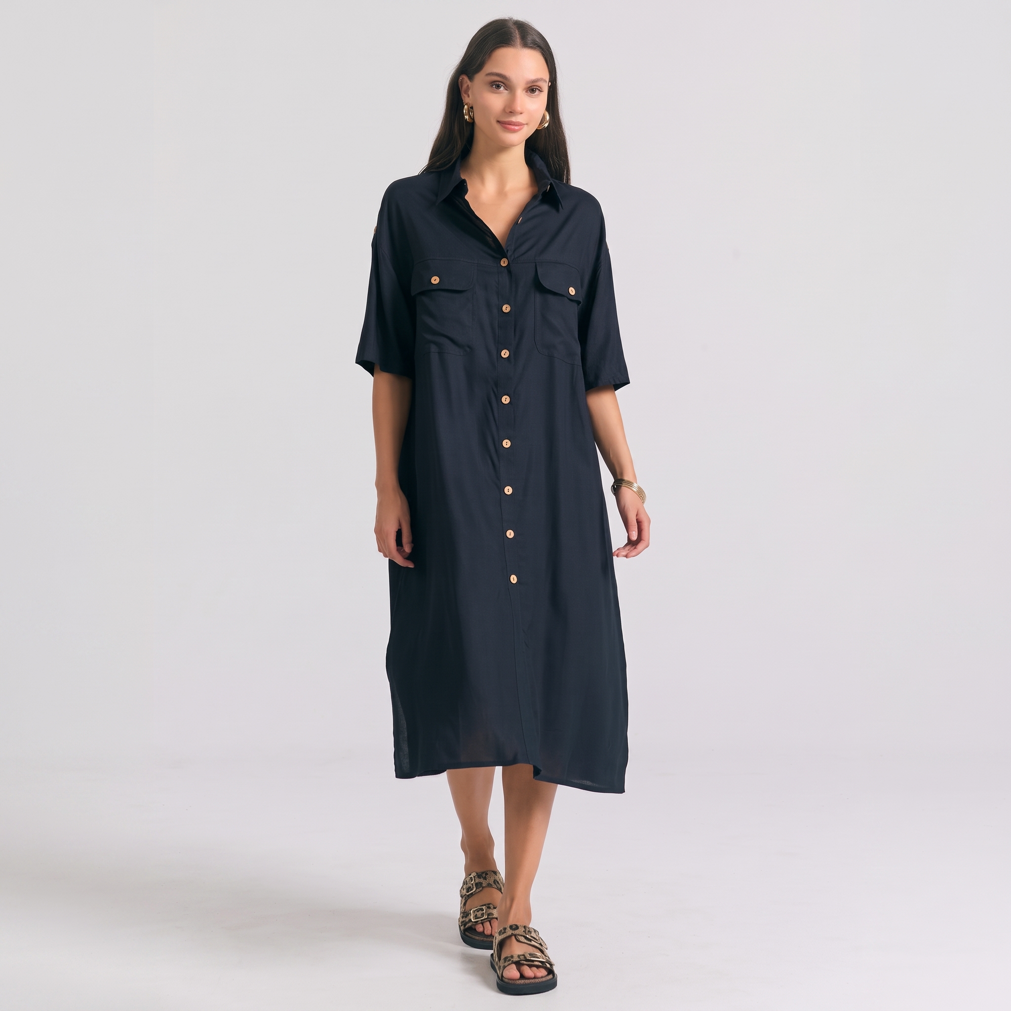 Ladies Oversized Maxi Semi-Shirt Dress