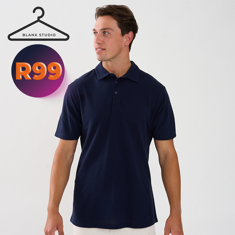 Men’s Plain Piquet 3-Button Navy Golfer