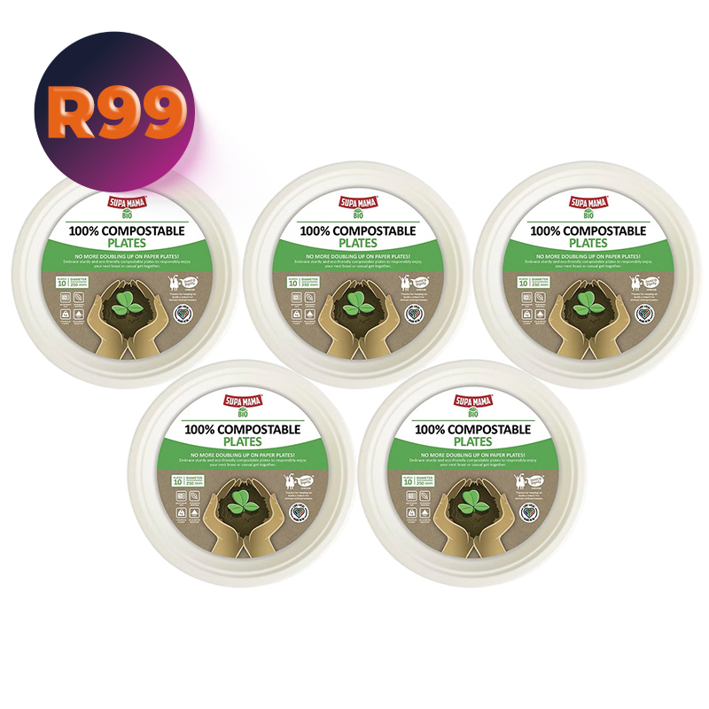 5x 10's 250mm Compostable Paper Plates
