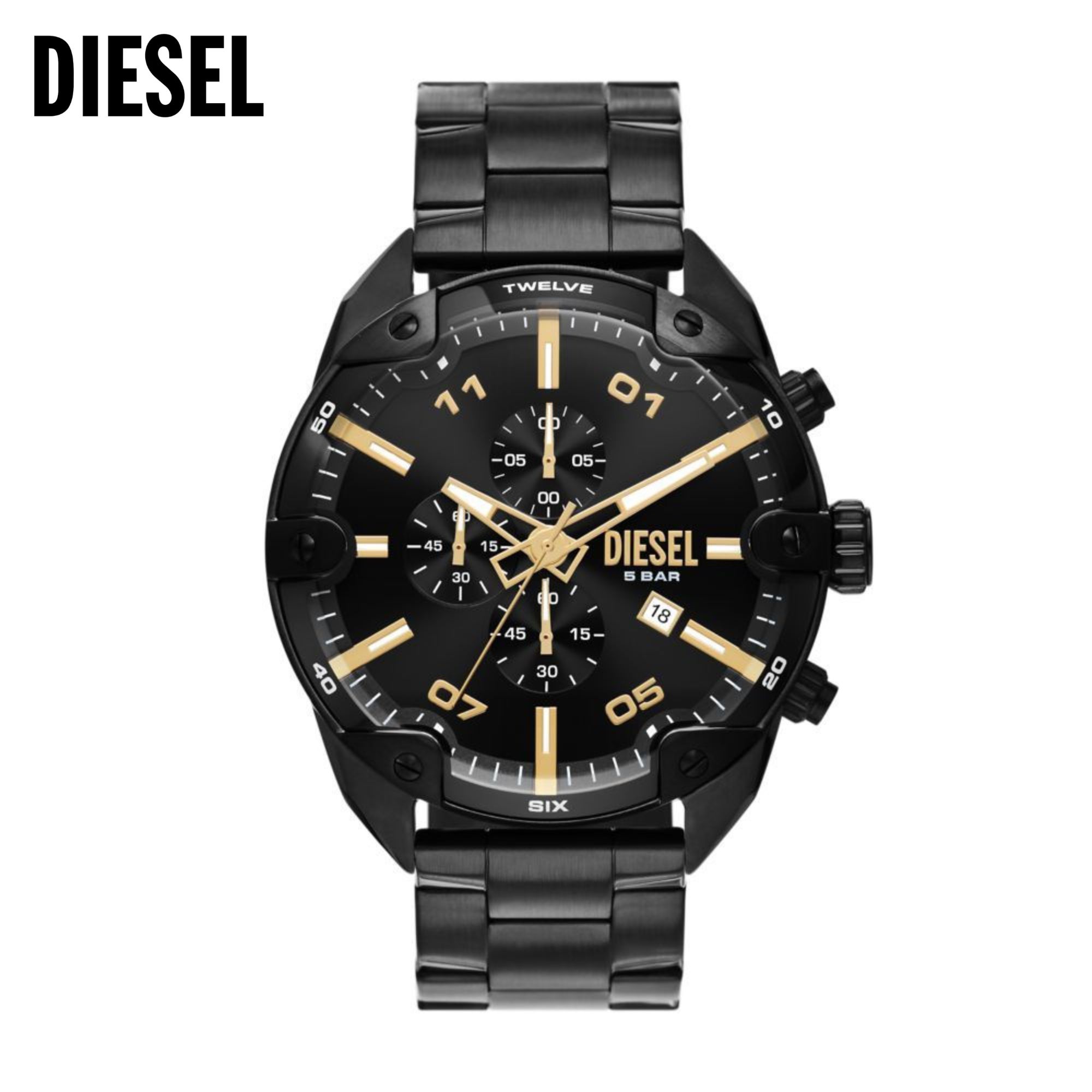 Men's Black Spiked Chronograph Stainless Steel Watch