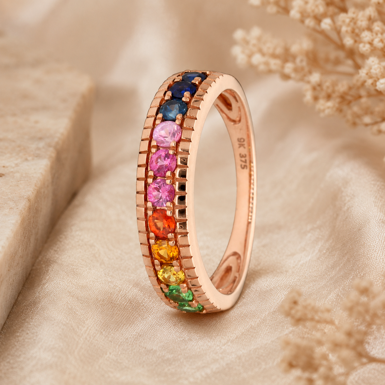 9k Rose Gold Mixed Sapphire and Garnet Ring